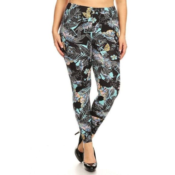 Extra Plus Size 3X-4X Womens Buttery Soft Pink Floral Tropics Plus Size Leggings - Picture 4 of 6